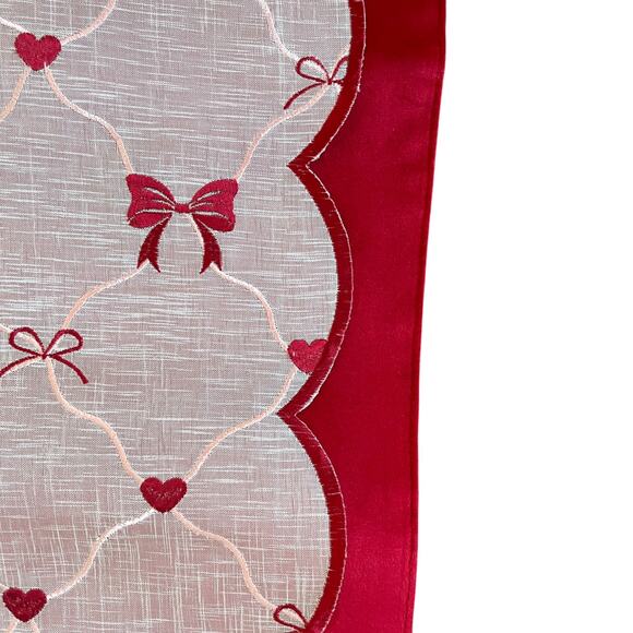 2pc Velvet Valentines Day Table Runner Bows Hearts Red & White by Envogue New - Picture 6 of 13